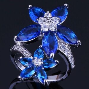 Blue Topaz Floral Ring, Sterling Silver